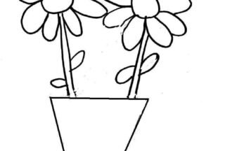 نقاشی ساده گل و گلدان برای رنگ آمیزی کودکان