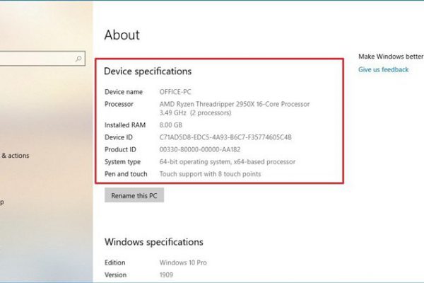 یافتن مشخصات کامپیوتر در ویندوز 10 با بهره‌گیری از بخش تنظیمات