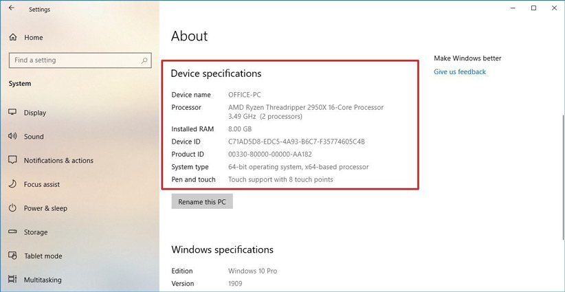 پیدا کردن مشخصات کامپیوتر در ویندوز10 با بهره‌گیری از بخش تنظیمات